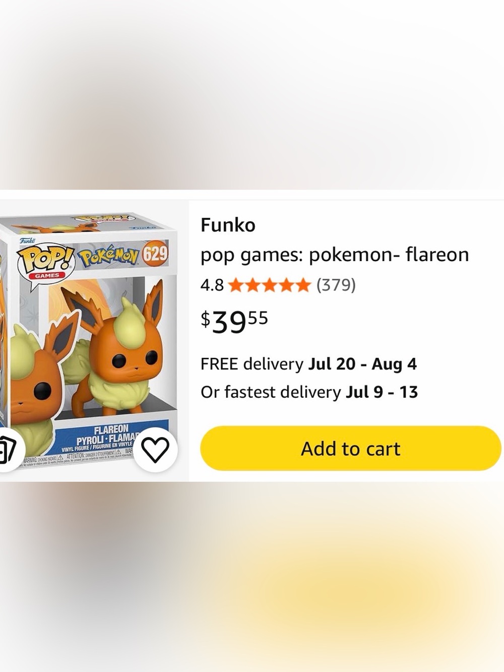 Funko Pop! Pokemon Flareon Vinyl Figure - Orange & Cream
